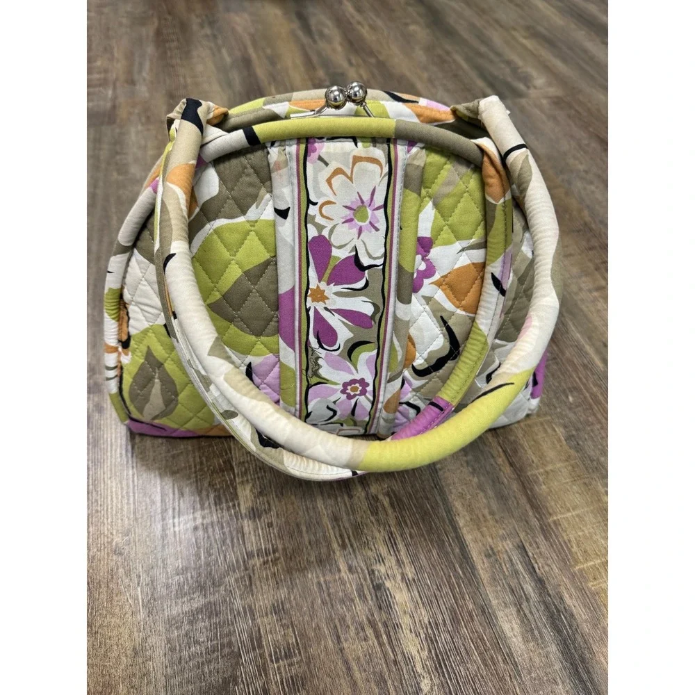 Vera Bradley Quilted Portobello Floral Bag Eloise Kiss Lock Satchel Green Purple